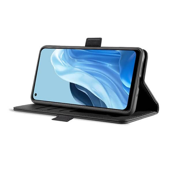 For Oppo Reno 8 Lite 5G Case RFID Blocking Retro Flip Premium Leather Card Holder Wallet Cover – (Black)