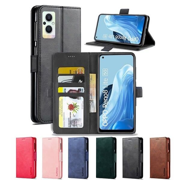 For Oppo Reno 8 Lite 5G Case RFID Blocking Retro Flip Premium Leather Card Holder Wallet Cover