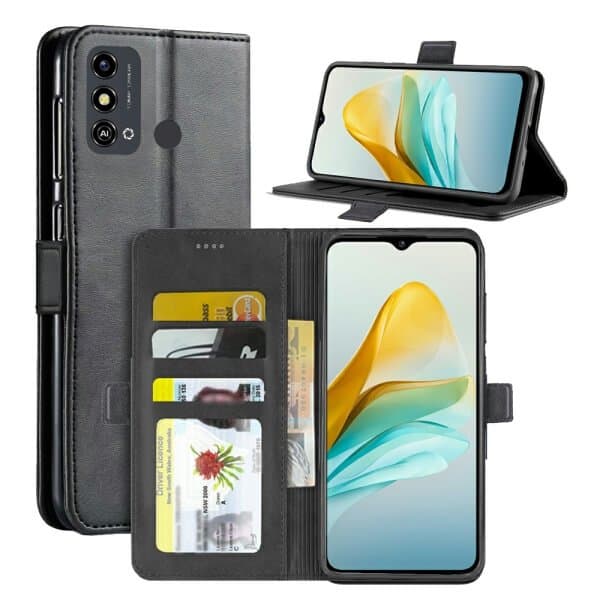 For Optus X Delight 2 SupRShield Wallet Leather Card Holder Flip Protective Shockproof Case Cover (Black)