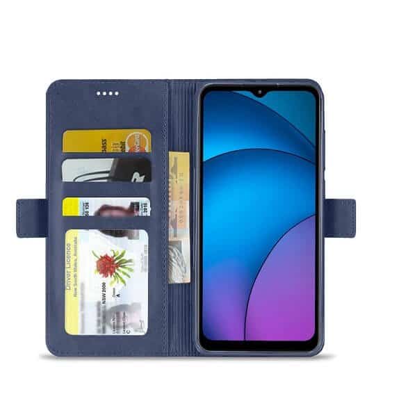 For Optus X Pro 2 Case RFID Blocking Retro Flip Premium Leather Card Holder Wallet Cover – (Navy Blue)
