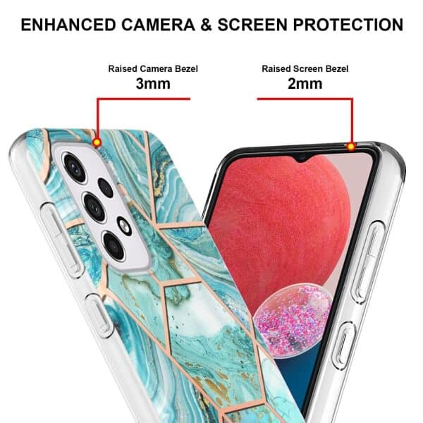 For Samsung Galaxy A13 4G 5G Case Hard back Marble Pattern Slim Design Enhanced Camera and Screen Protection Girls and Women Cover ( Ocean Green)