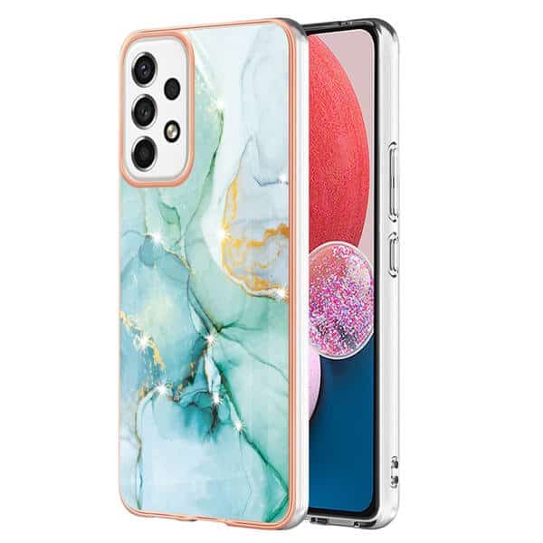 For Samsung Galaxy A13 4G Case Hard back Marble Pattern Slim Design Enhanced Camera and Screen Protection Girls and Women Cover (Green)
