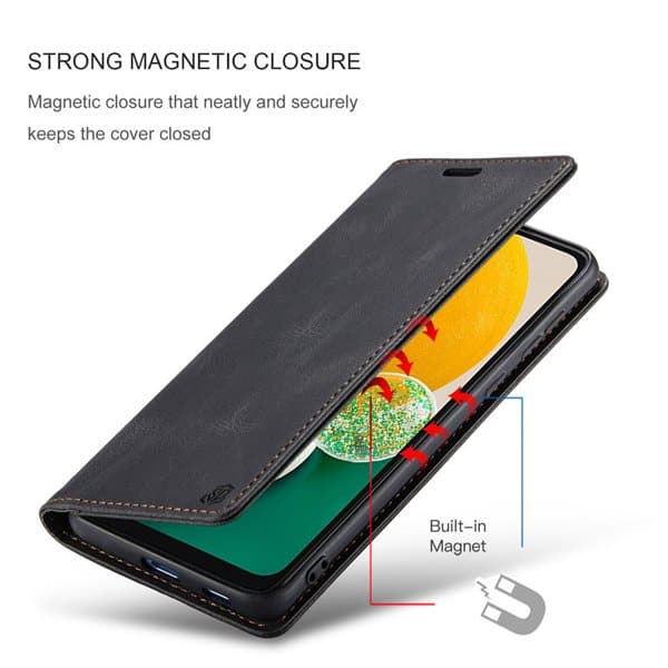 For Samsung Galaxy A13 5G Case RFID Blocking Retro Flip Premium Leather Card Holder Wallet Cover - (Black)