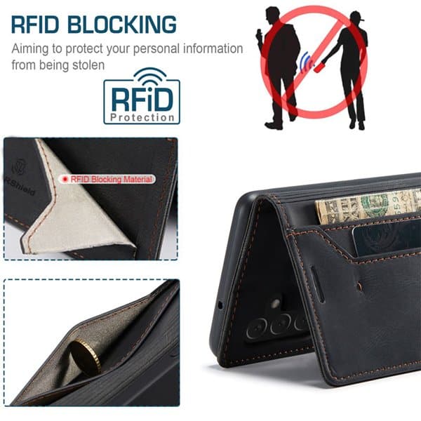 For Samsung Galaxy A13 5G Case RFID Blocking Retro Flip Premium Leather Card Holder Wallet Cover - (Black)