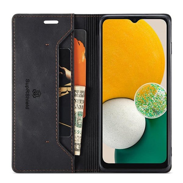 For Samsung Galaxy A13 5G Case RFID Blocking Retro Flip Premium Leather Card Holder Wallet Cover - (Black)
