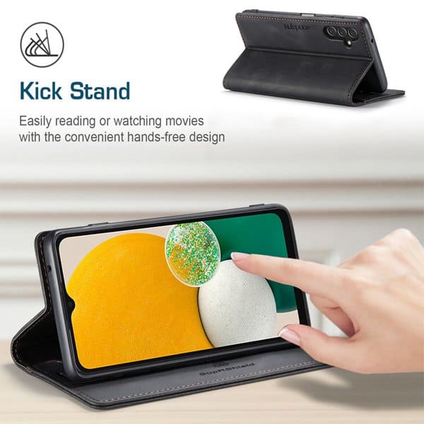 For Samsung Galaxy A13 5G Case RFID Blocking Retro Flip Premium Leather Card Holder Wallet Cover - (Black)