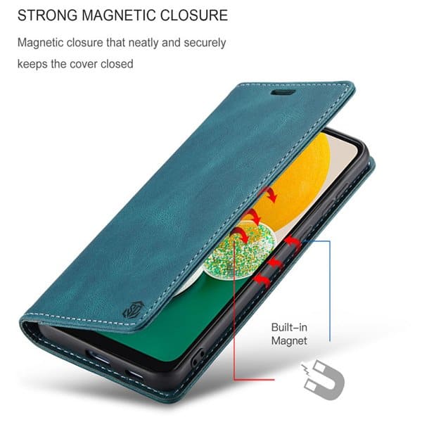 For Samsung Galaxy A13 5G Case RFID Blocking Retro Flip Premium Leather Card Holder Wallet Cover - (Cyan Blue)