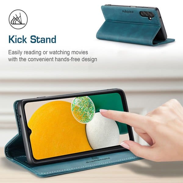 For Samsung Galaxy A13 5G Case RFID Blocking Retro Flip Premium Leather Card Holder Wallet Cover - (Cyan Blue)