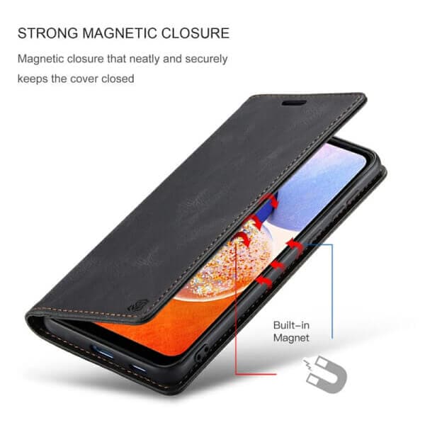 For Samsung Galaxy A14 5G Case RFID Blocking Retro Flip Premium Leather Card Holder Wallet Cover - (Black)