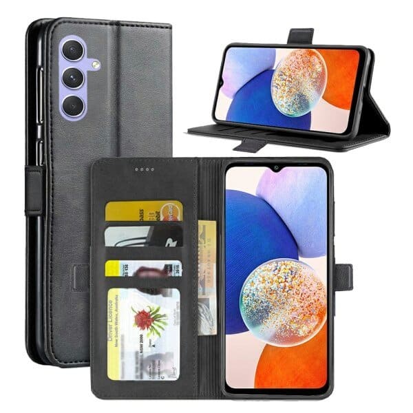 For Samsung Galaxy A14 5G SupRShield Wallet Leather Card Holder Flip Protective Shockproof Magnetic Case Cover (Black)