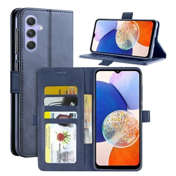 For Samsung Galaxy A14 5G SupRShield Wallet Leather Card Holder Flip Protective Shockproof Magnetic Case Cover (Navy Blue)