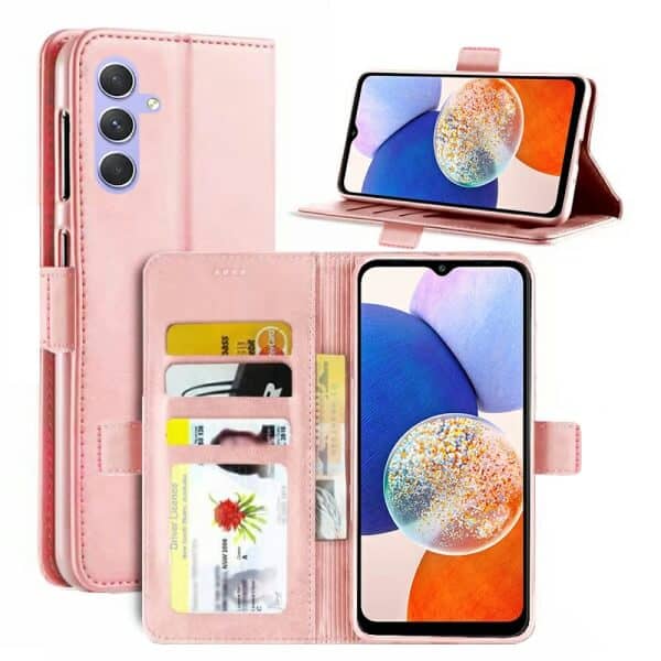 For Samsung Galaxy A14 5G SupRShield Wallet Leather Card Holder Flip Protective Shockproof Magnetic Case Cover (Rose Gold)