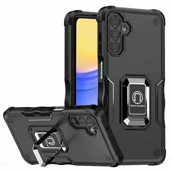 For Samsung Galaxy A15 5G4G Anti Scratch Rugged Magnetic Car Mount Ring Shockproof Heavy Duty Cover (Black)