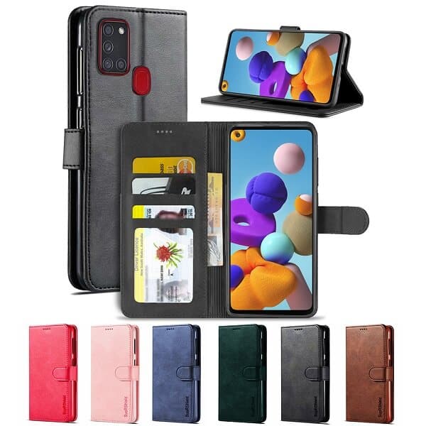 For Samsung Galaxy A21s Wallet Case Genuine SupRShield Leather Flip Stand Magnetic Case Cover