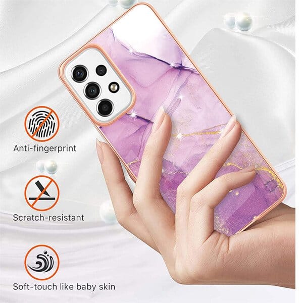 For Samsung Galaxy A23 4G Case Hard back Marble Pattern Slim Design Enhanced Camera and Screen Protection Girls and Women Cover (Purple)
