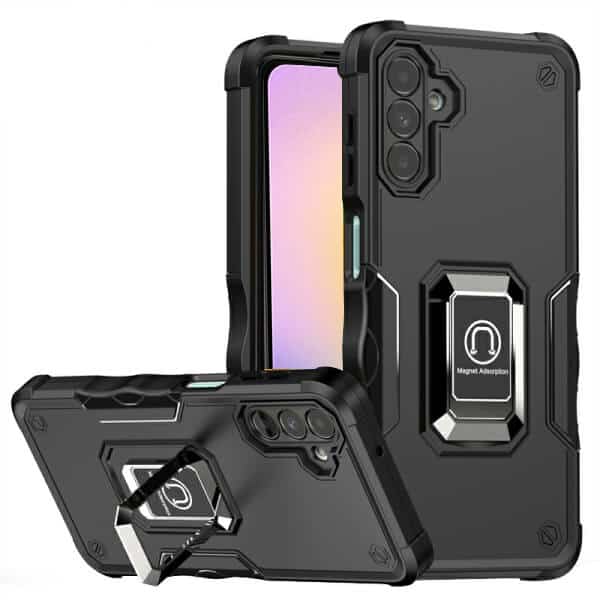For Samsung Galaxy A25 5G Anti Scratch Rugged Magnetic Car Mount Ring Shockproof Heavy Duty Cover (Black)