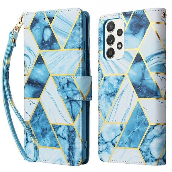For Samsung Galaxy A33 5G Case Fashion Marble Painting Pattern Flip Wallet Case Leather Card Slots Stand Cover (Blue Gilding)