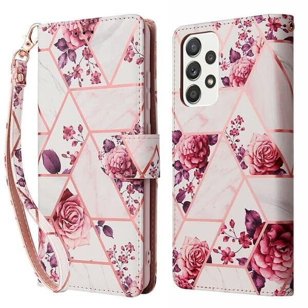For Samsung Galaxy A33 5G Case Fashion Marble Painting Pattern Flip Wallet Case Leather Card Slots Stand Cover (Rose Gilding)