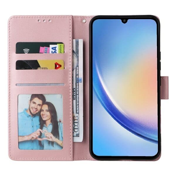 For Samsung Galaxy A34 5G Case Fashion Marble Painting Pattern Flip Wallet Case Leather Card Slots Stand Cover (Rose Gilding)
