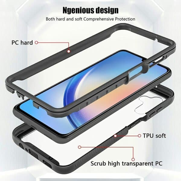 For Samsung Galaxy A34 5G Military Grade Shockproof Clear Heavy Duty Case Bumper Drop Protection Tough Cover (Black)