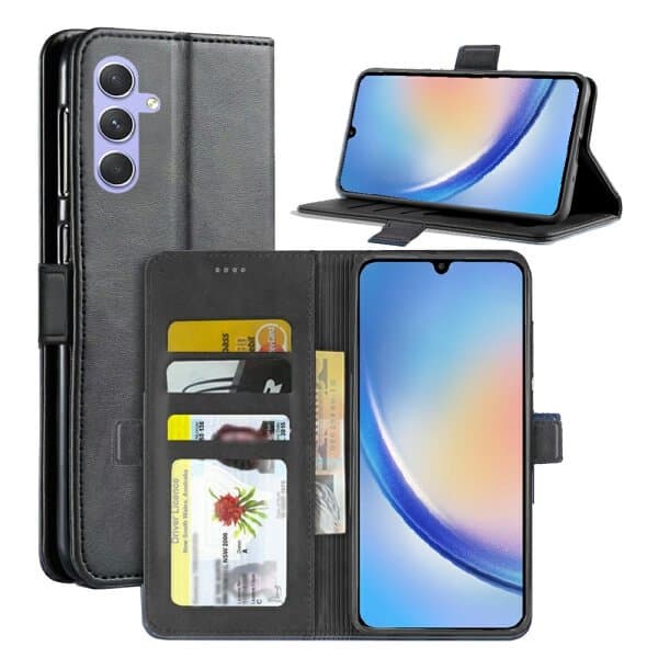 For Samsung Galaxy A34 5G SupRShield Wallet Leather Card Holder Flip Protective Shockproof Magnetic Case Cover (Black)