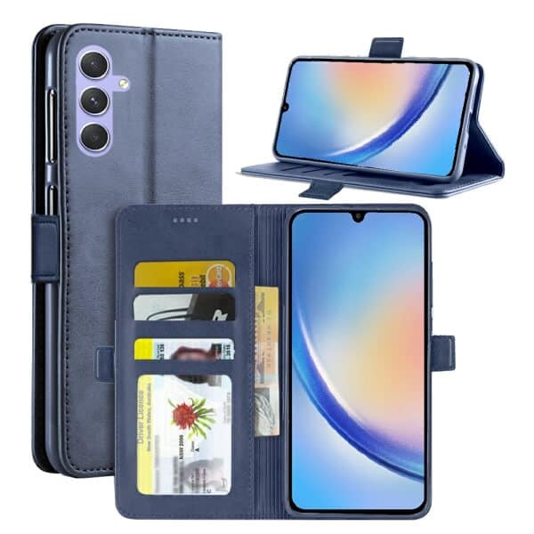 For Samsung Galaxy A34 5G SupRShield Wallet Leather Card Holder Flip Protective Shockproof Magnetic Case Cover (Navy Blue)