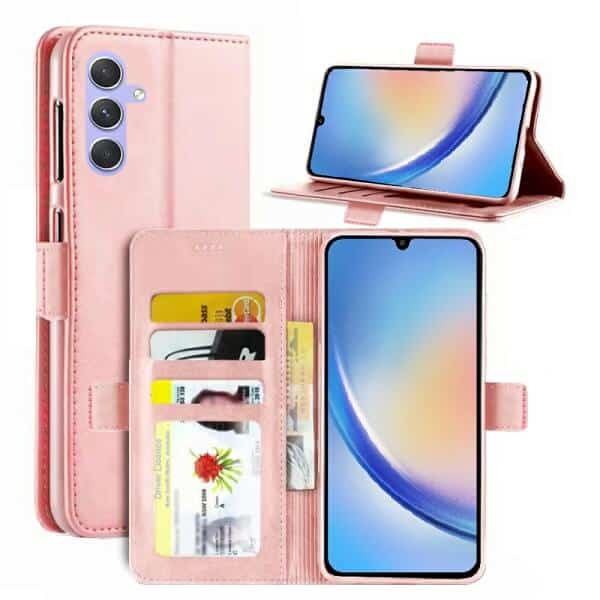 For Samsung Galaxy A34 5G SupRShield Wallet Leather Card Holder Flip Protective Shockproof Magnetic Case Cover (Rose Gold)