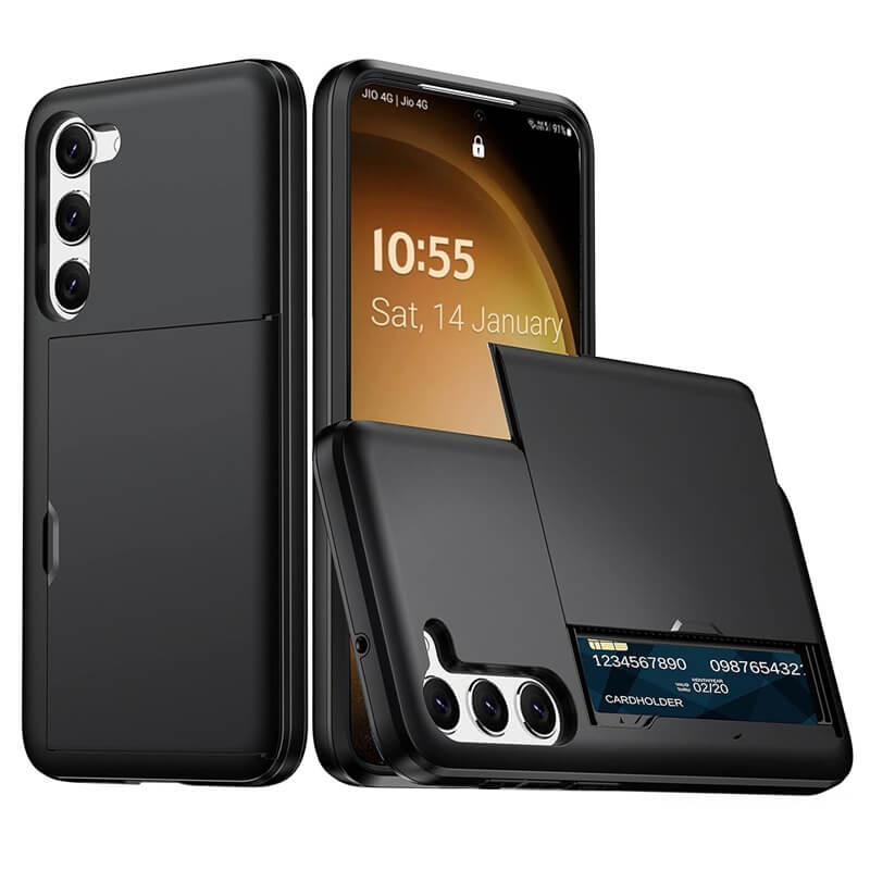 For Samsung Galaxy A36/A56 Slide Armor Card Holder Wallet Protective Shockproof Hard Dual Layer Back Cover