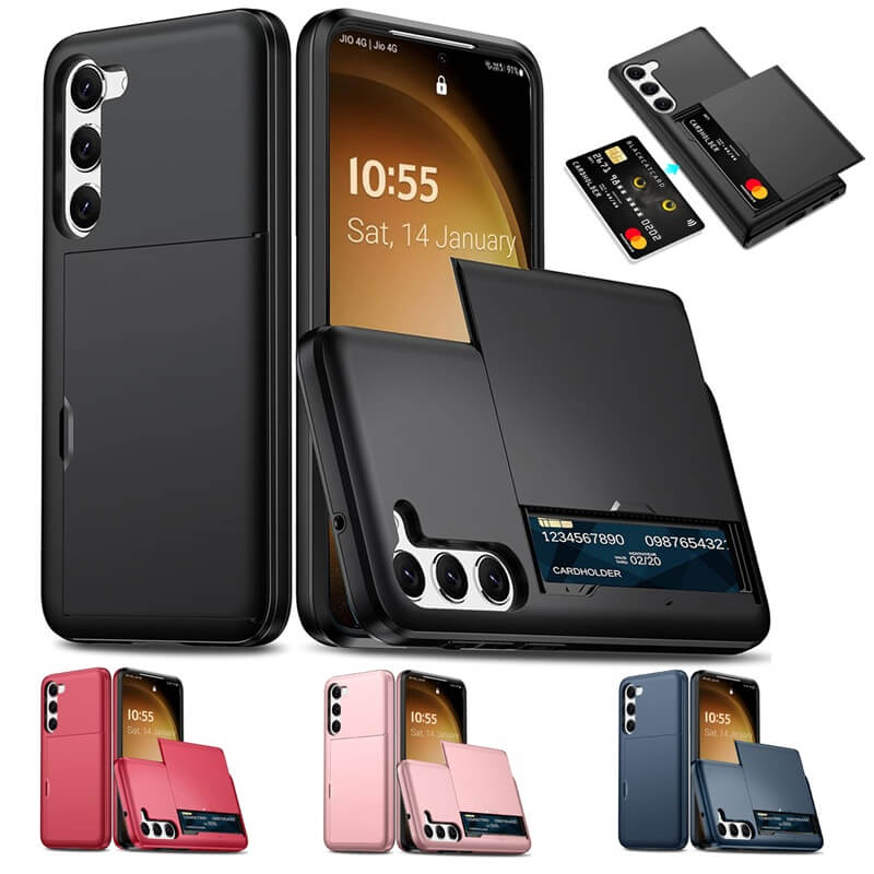 For Samsung Galaxy A36A56 Slide Armor Card Holder Wallet Protective Shockproof Hard Dual Layer Back Cover