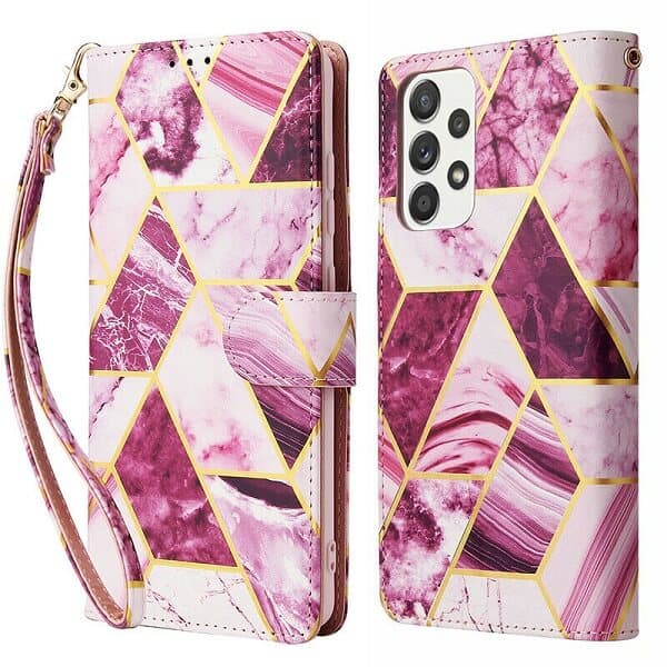 For Samsung Galaxy A53 5G Case Fashion Marble Painting Pattern Flip Wallet Case Leather Card Slots Stand Cover(Purple Gilding)