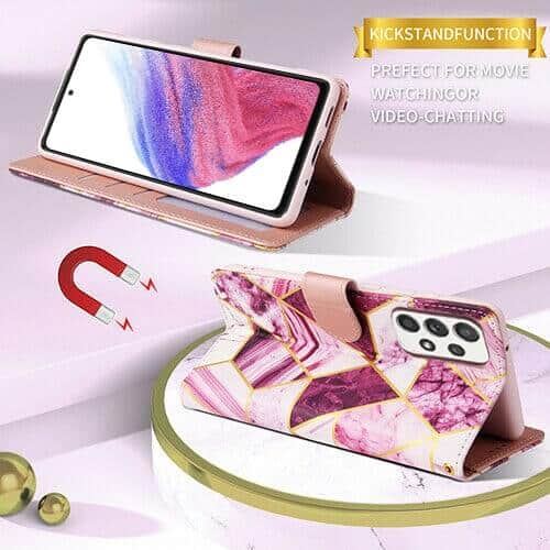 For Samsung Galaxy A53 5G Case Fashion Marble Painting Pattern Flip Wallet Case Leather Card Slots Stand Cover(Purple Gilding)