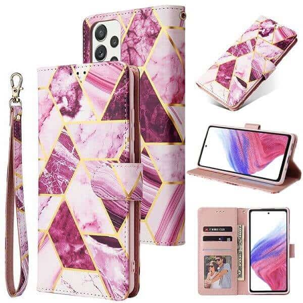 For Samsung Galaxy A53 5G Case Fashion Marble Painting Pattern Flip Wallet Case Leather Card Slots Stand Cover(Purple Gilding)