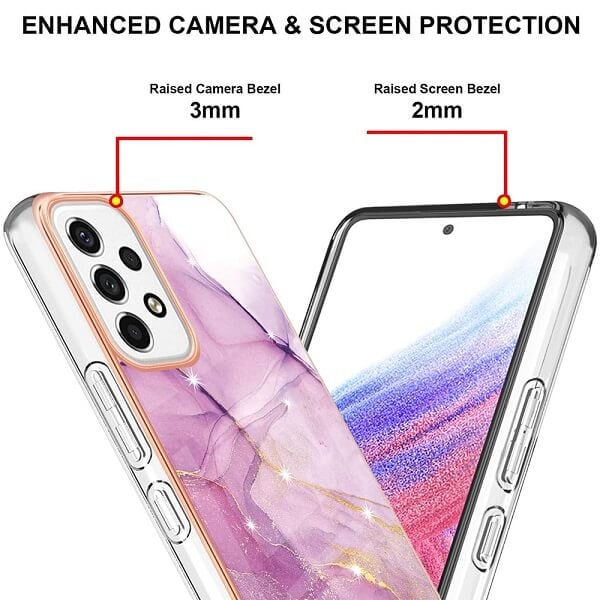 For Samsung Galaxy A53 5G Case Hard back Marble Pattern Slim Design Enhanced Camera and Screen Protection Girls and Women Cover (Purple)