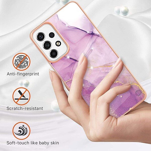 For Samsung Galaxy A53 5G Case Hard back Marble Pattern Slim Design Enhanced Camera and Screen Protection Girls and Women Cover (Purple)