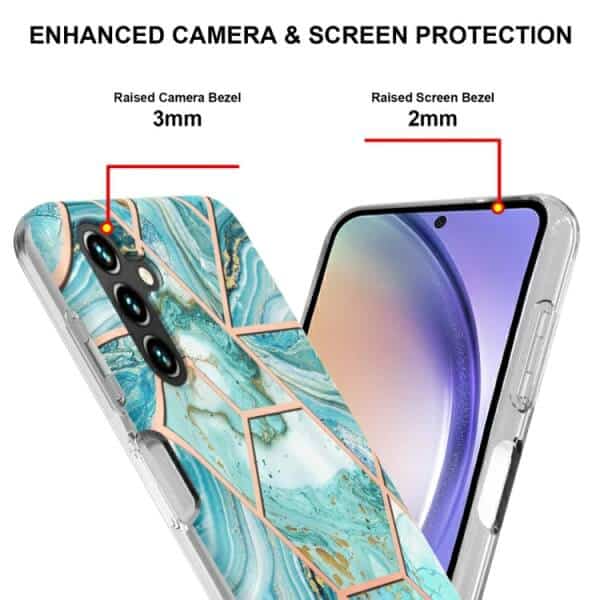 For Samsung Galaxy A54 5G Case Hard back Marble Pattern Slim Design Enhanced Camera and Screen Protection Girls and Women Cover (Ocean Green)