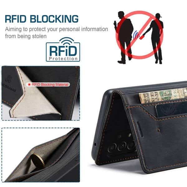For Samsung Galaxy A54 5G Case RFID Blocking Retro Flip Premium Leather Card Holder Wallet Cover - (Black)