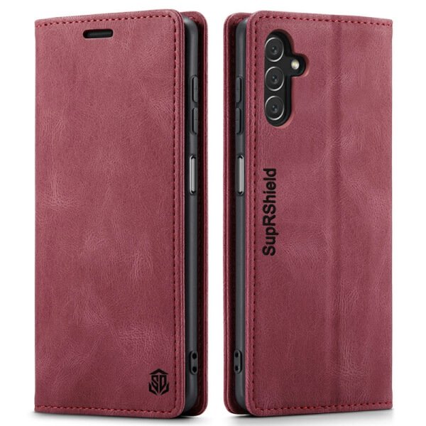For Samsung Galaxy A54 5G Case RFID Blocking Retro Flip Premium Leather Card Holder Wallet Cover - (Red)