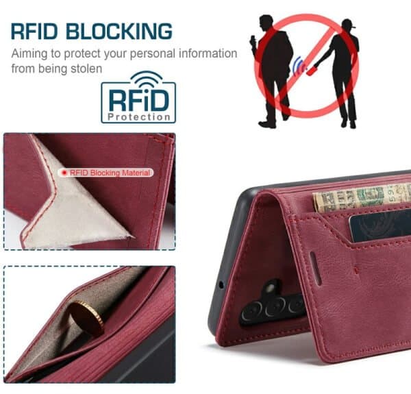 For Samsung Galaxy A54 5G Case RFID Blocking Retro Flip Premium Leather Card Holder Wallet Cover - (Red)