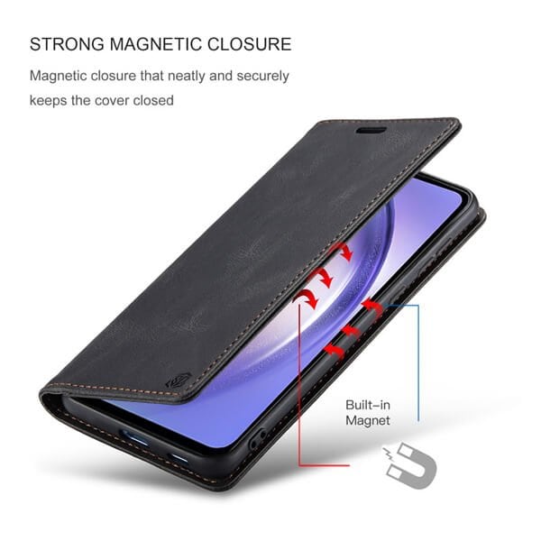 For Samsung Galaxy A54 5G Case RFID Blocking Retro Flip Premium Leather Card Holder Wallet Cover - (Black)