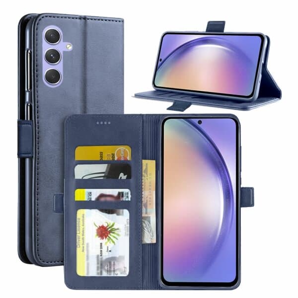 For Samsung Galaxy A54 5G SupRShield Wallet Leather Card Holder Flip Protective Shockproof Magnetic Case Cover (Navy Blue)
