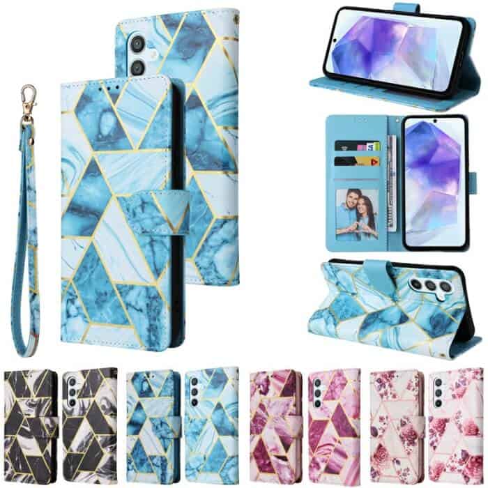 For Samsung Galaxy A55 5G Case Fashion Marble Painting Pattern Flip Wallet Leather Card Slots Stand Cover