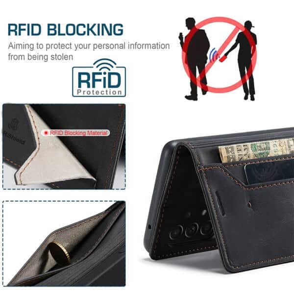 For Samsung Galaxy A73 5G Case RFID Blocking Retro Flip Premium Leather Card Holder Wallet Cover - (Black)