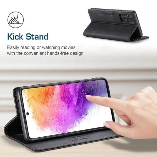 For Samsung Galaxy A73 5G Case RFID Blocking Retro Flip Premium Leather Card Holder Wallet Cover - (Black)