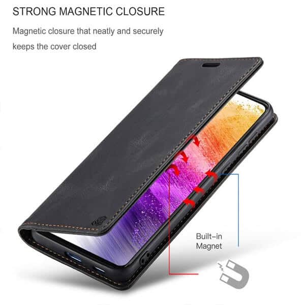 For Samsung Galaxy A73 5G Case RFID Blocking Retro Flip Premium Leather Card Holder Wallet Cover - (Black)