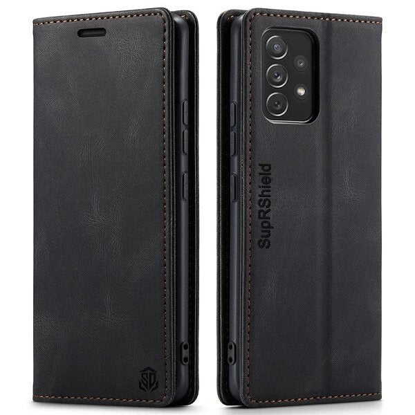 For Samsung Galaxy A73 5G Case RFID Blocking Retro Flip Premium Leather Card Holder Wallet Cover - (Black)