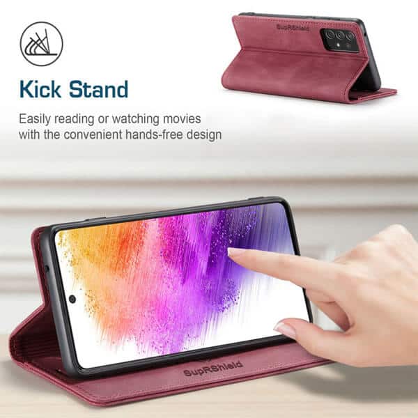 For Samsung Galaxy A73 5G Case RFID Blocking Retro Flip Premium Leather Card Holder Wallet Cover - (Red)