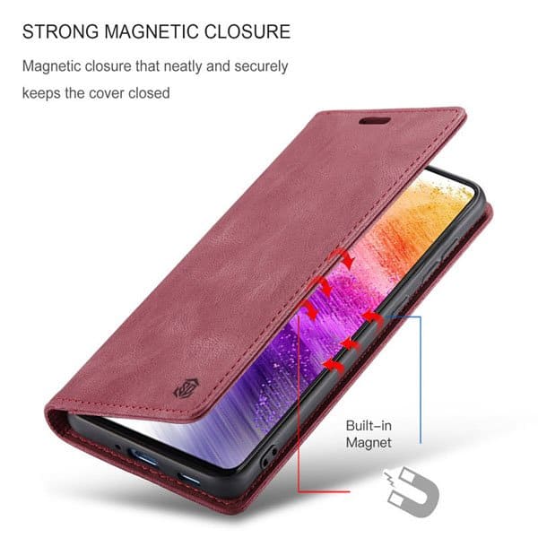 For Samsung Galaxy A73 5G Case RFID Blocking Retro Flip Premium Leather Card Holder Wallet Cover - (Red)