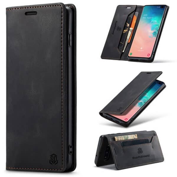 For Samsung Galaxy S10, S10+ S10 Plus SupRShield Case RFID Blocking Retro Flip Premium Leather Card Holder Wallet Cover