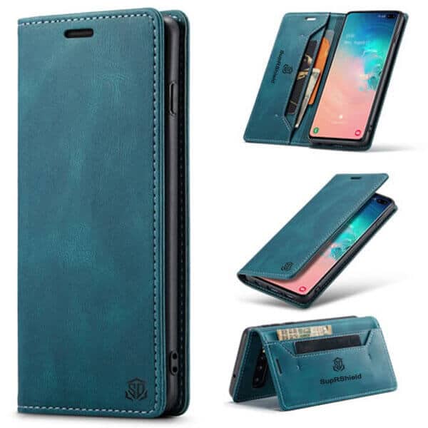 For Samsung Galaxy S10, S10+ S10 Plus SupRShield Case RFID Blocking Retro Flip Premium Leather Card Holder Wallet Cover