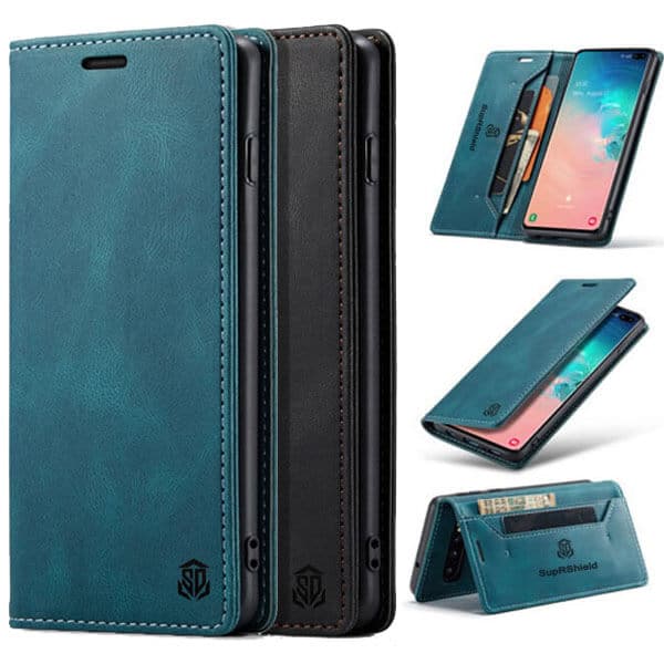 For Samsung Galaxy S10, S10+ /S10 Plus SupRShield Case RFID Blocking Retro Flip Premium Leather Card Holder Wallet Cover